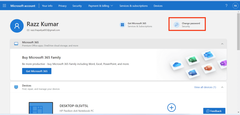 Microsoft change password 