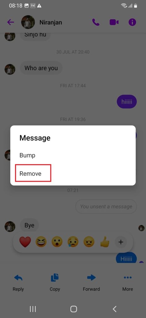 Remove message option