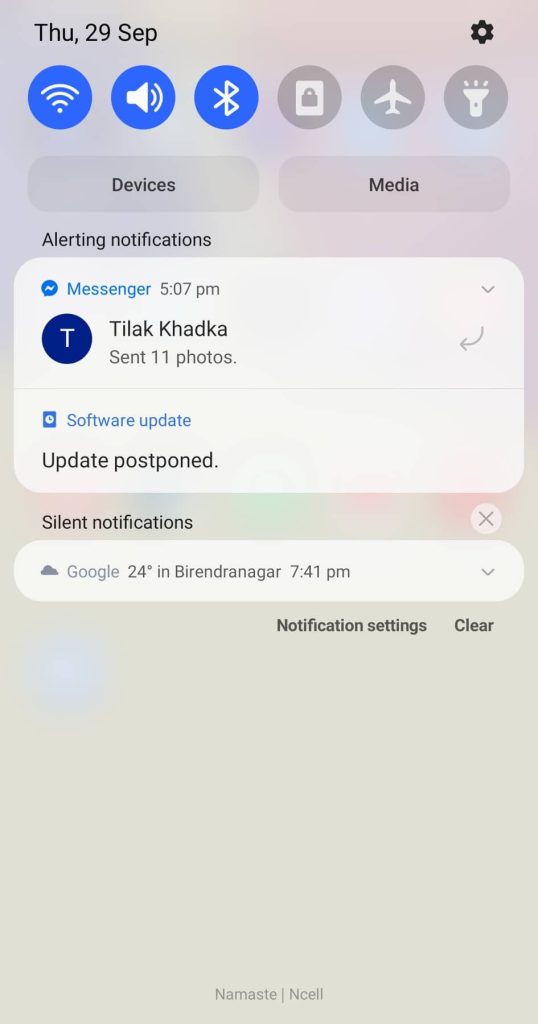 Reading messages from notification panel