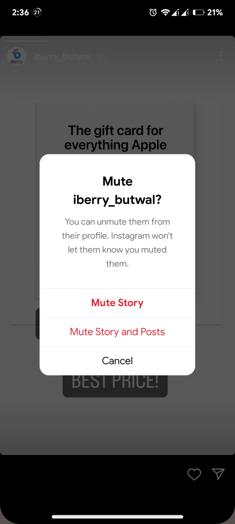 Easily Mute someone's Instagram Stories on Mobile Application