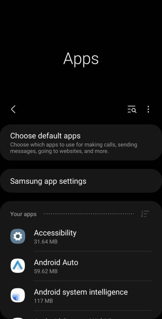 Apps on Settings