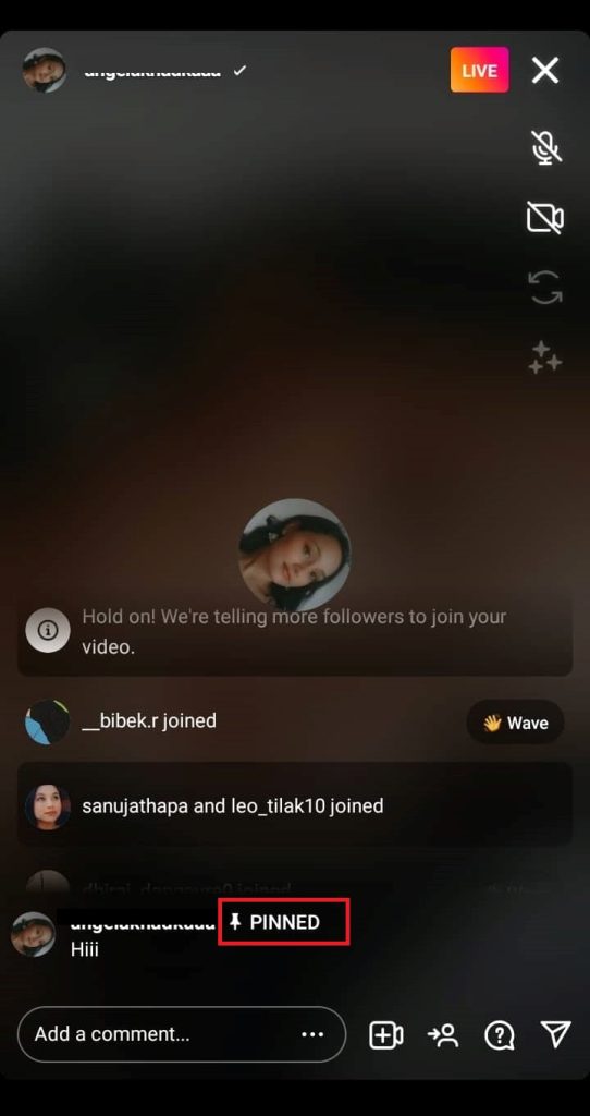 Screen shot inside a Live stream