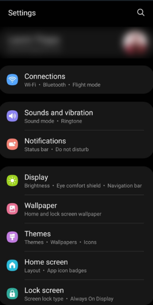 Settings on an Android Phone