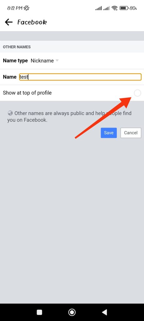 show additional name with profile name on FB