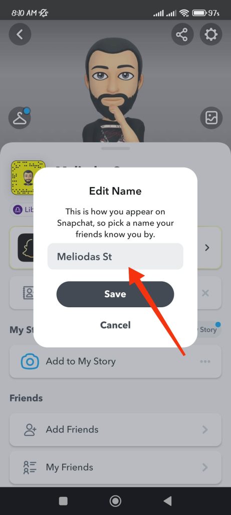 edit your display name on Snap