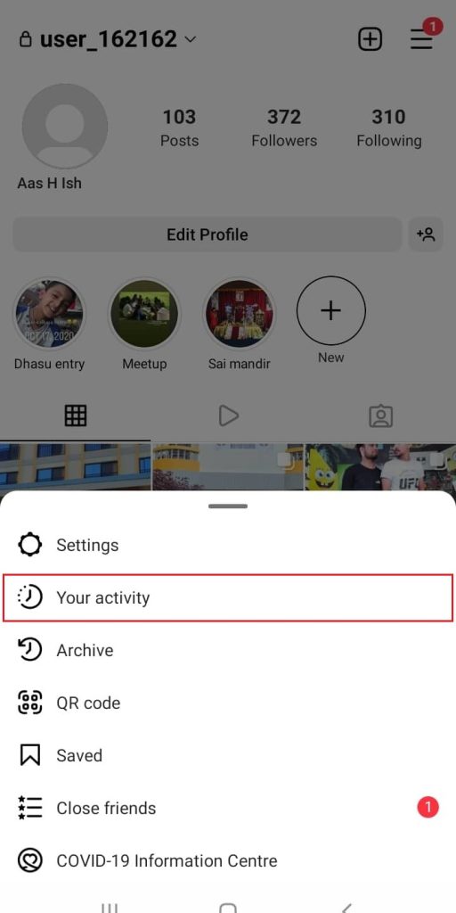 Your activity on Instagram