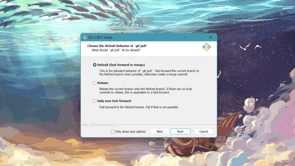 Choose the default behaviour of git pull.