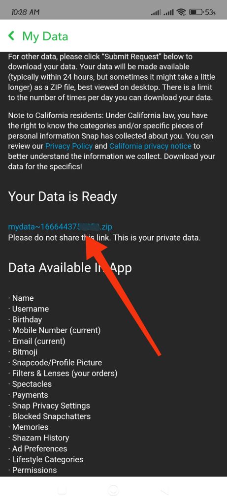 Download backup data from link