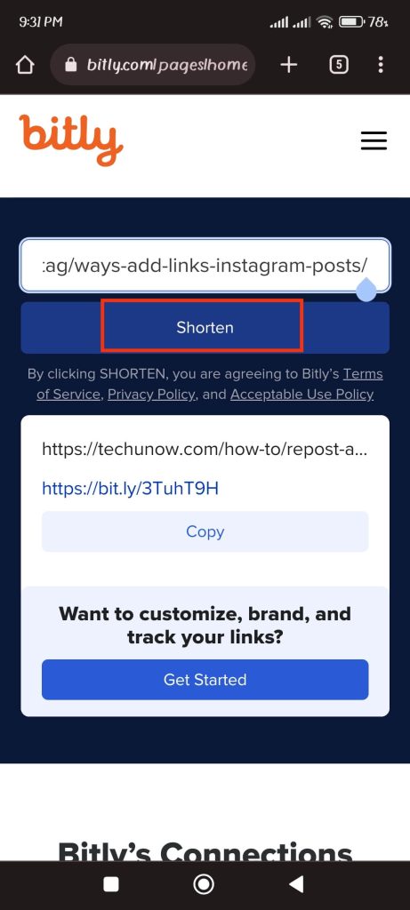 Shorten URL to add link on Instagram post