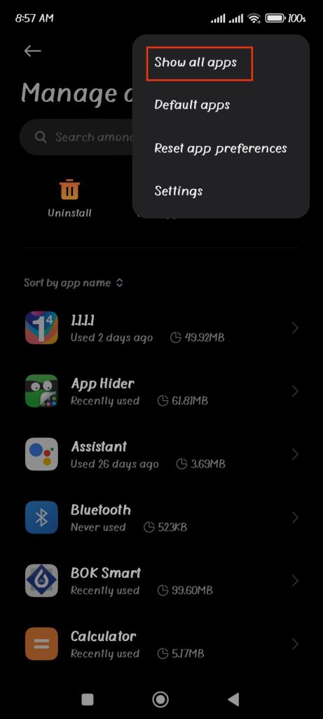 Show all apps to find hidden apps on Android