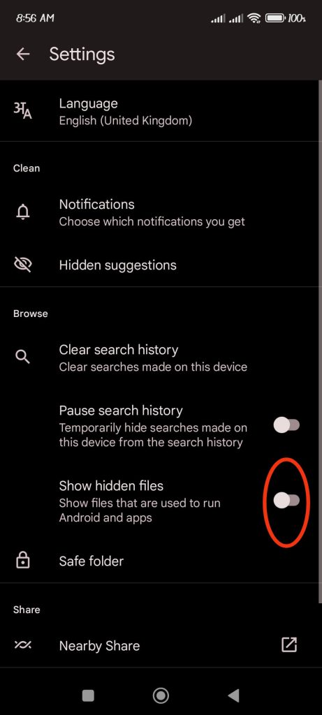 Show hidden apps/files on Android
