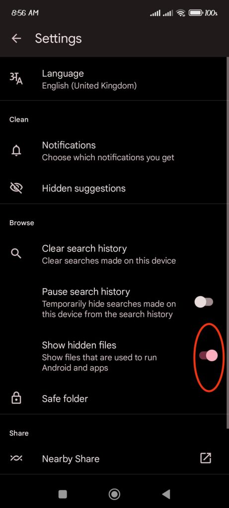 Show hidden apps/files on Android