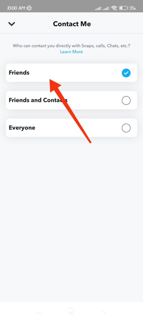choose friends from Contact me option