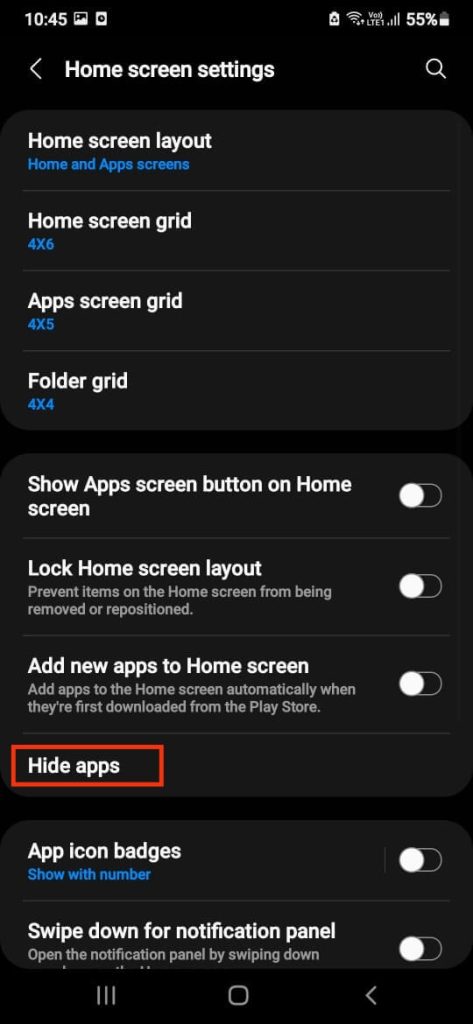 choose hide apps option