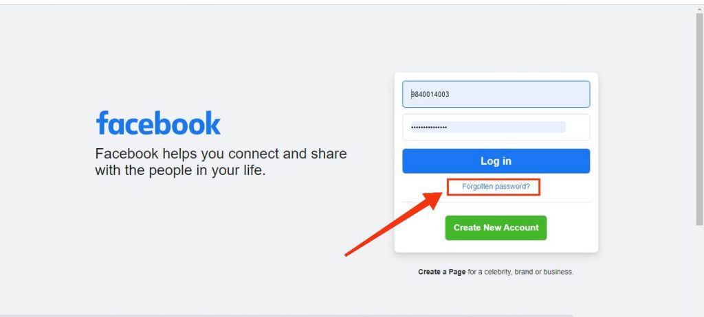 click "Forgotten password?" option on FB