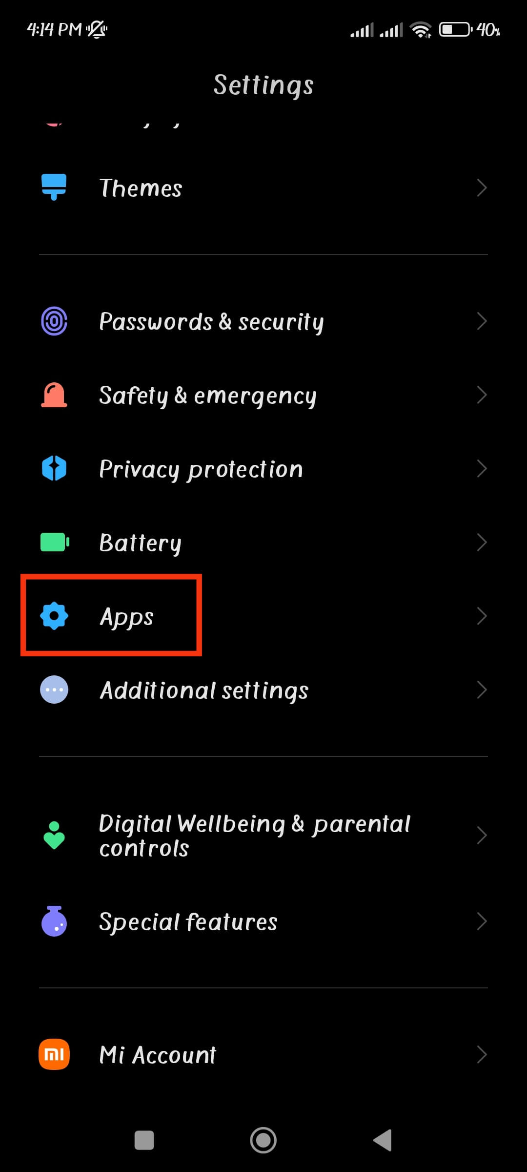 Apps settings