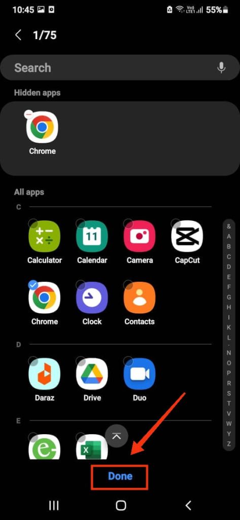 hide apps in Samsung Android