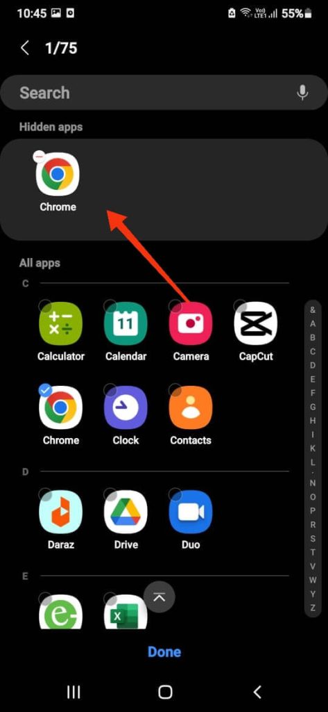 choose the apps to hide