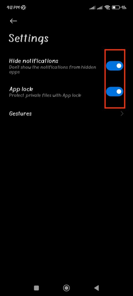turn on app lock and hide notifications 