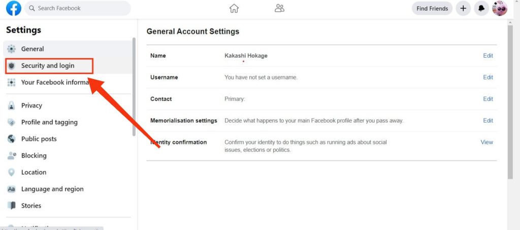 security option in FB