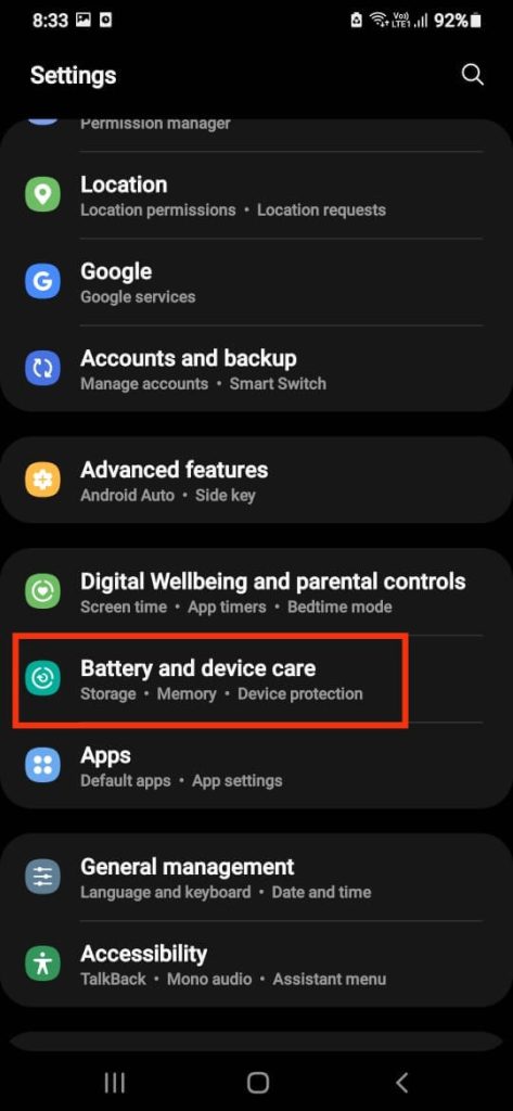Samsung battery and device care 