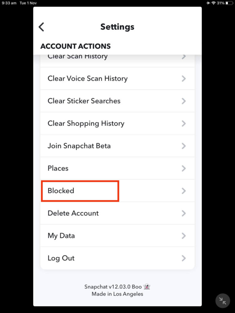 Blocked option from settings
