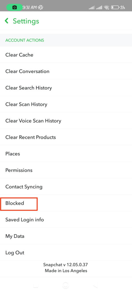 Blocked option from settings