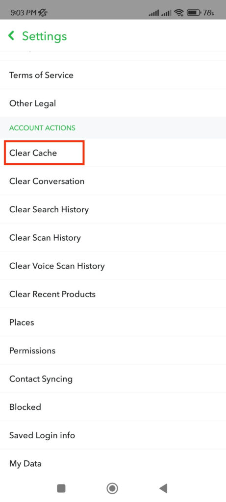 Clear cache to remove pending error on Snapchat