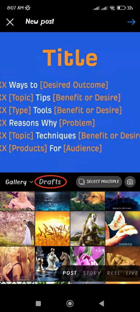 Saved Drafts on Instagram 