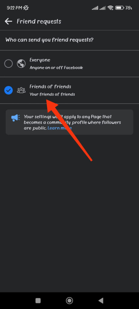 Friends of friends option on Facebook