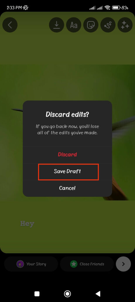 Save an Instagram story as a draft