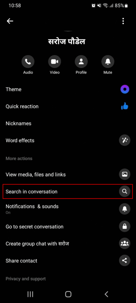 Search Option In Messenger