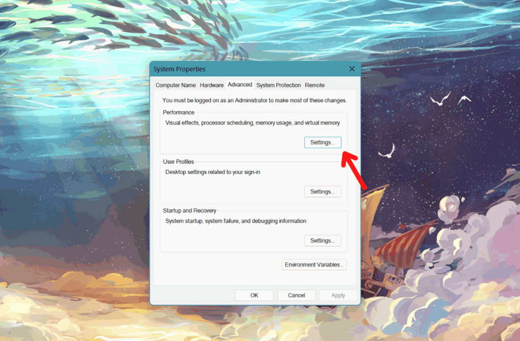 click on Settings, which will be under Performance to Speed Up Windows 11 Performance