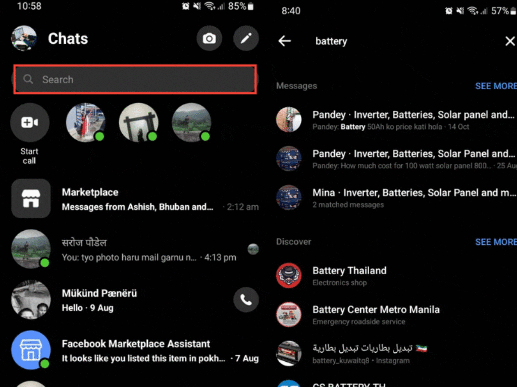 Messenger chat search