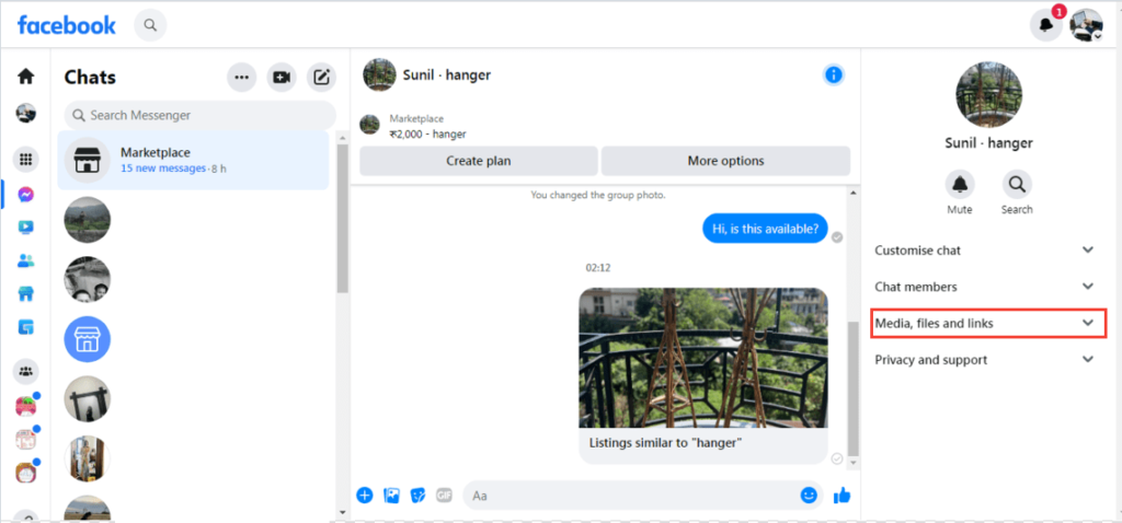 search medias in messenger