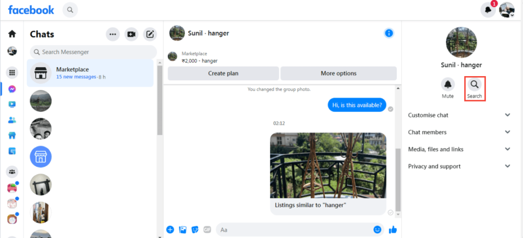 Search in messenger