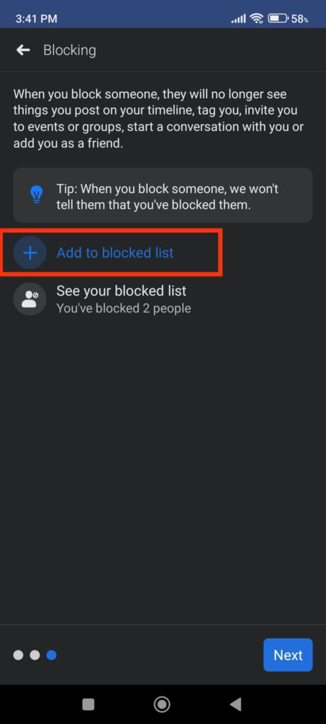 Add to blocked list