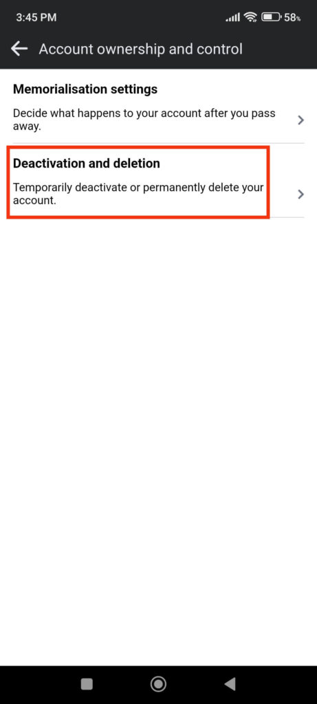 Deactivation and deletion of FB account