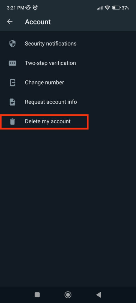Delete My Account option