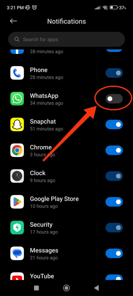 Deactivate WhatsApp by turning notifications off