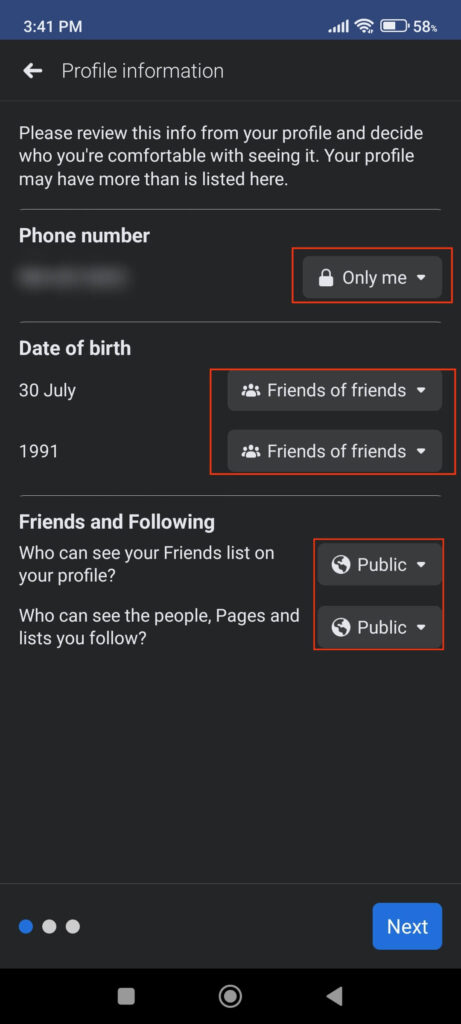 Hide Facebook Profile information