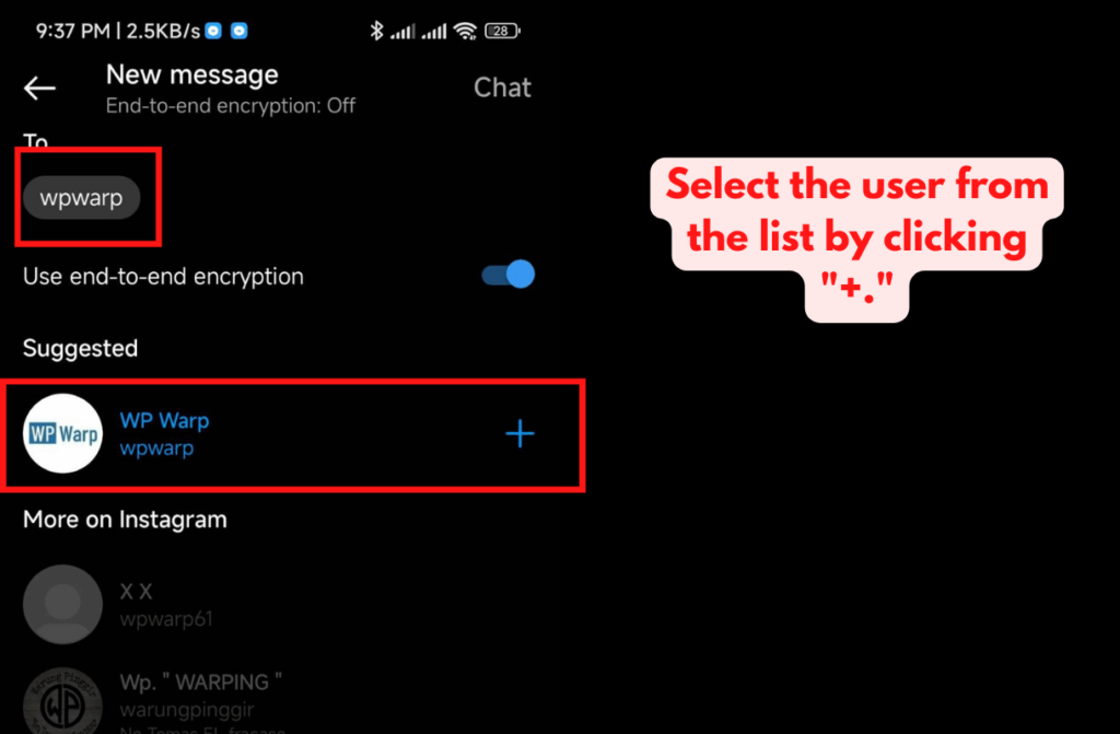 Select the user from the list by clicking +.