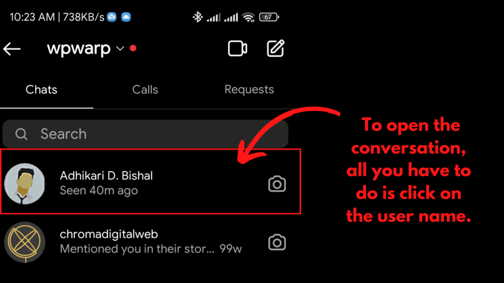 To open the conversation, all you have to do is click on the user name.