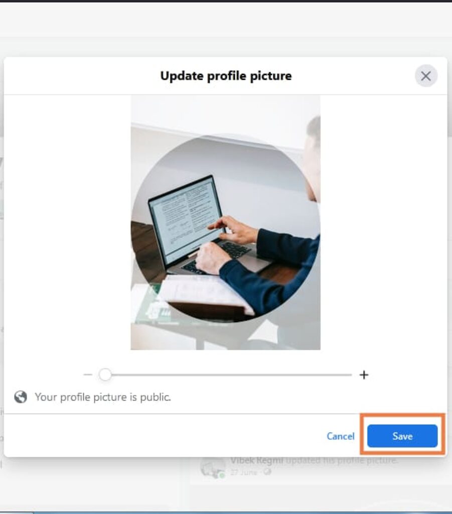 Select profile picture on facebook web browser