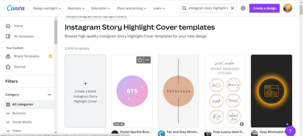 Canva custom Highlight cover