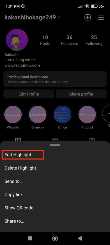 Edit highlight