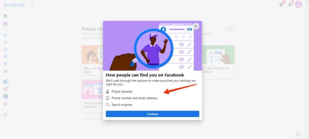 Make Facebook private by going through three pages