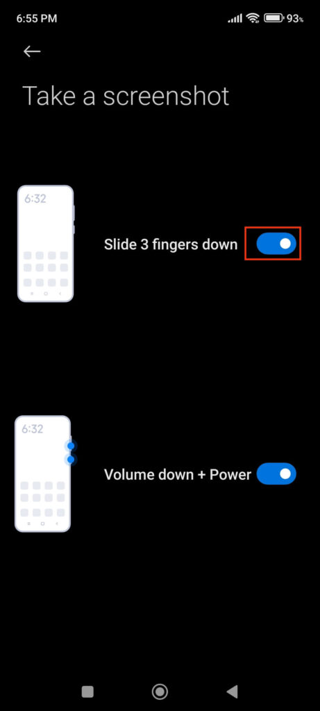 Three finger gesture to take screenshot
