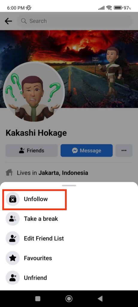 Unfollow on FB