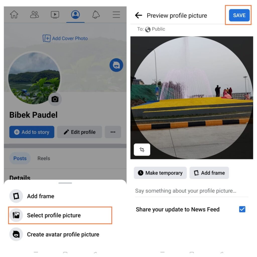 Change facebook profile picture on smartphone using facebook application
